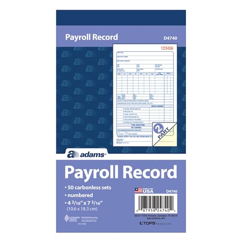 D4740 Employee Payroll Record Book  2-part  4.19x7.19  50 ST per BK