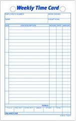 3016 Time Card  weekly  Wht index bristol  100 CD per PK