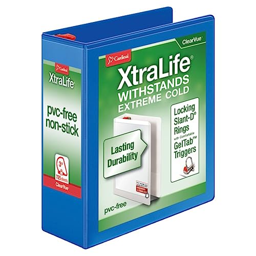 26332 XtraLife ClearVue Non-Stick Locking Slant-D Ring Binder- 3 in - Blue