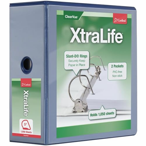 26352 XtraLife ClearVue Non-Stick Locking Slant-D Ring Binder 5 in Blue