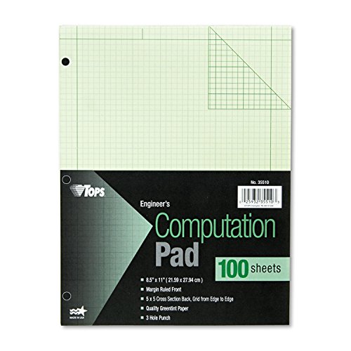 35510 Engineering Computation Pad  green  3-hole punched  grid to edge  5x5  100 SH per PD