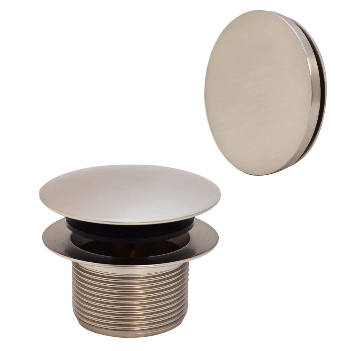 Coarse Thread Tip-Toe Bathtub Drain with No-Hole Overflow Cover, Satin Nickel