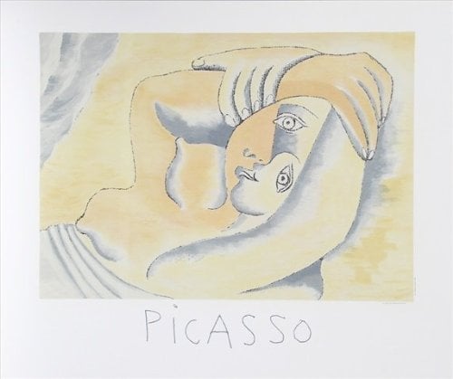 Femme Couchee- Lithograph on Paper - Red- Blue- Yellow