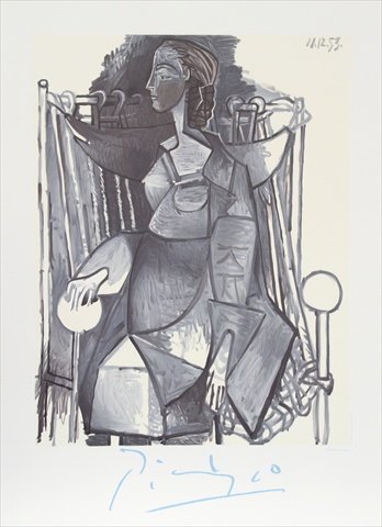 Femme Assise Dans un Fauteuil Tresse - Black- Gray- White