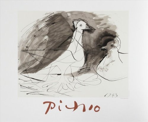 Pigeons - Black- White- Gray - Lithograph on Paper 29 In. x 22 In.