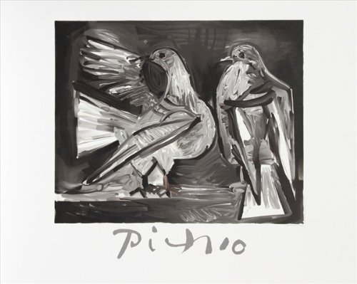 Deux Pigeons, Lithograph on Paper 29 In. x 22 In. - Black, White, Gray