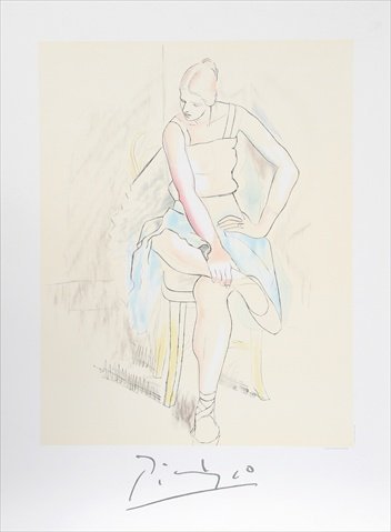 Femme Assise Lithograph - Yellow-Blue-Pink - 29 In. x 22 In.