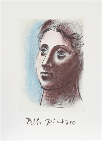 Portrait de Femme a Trois Quart Gauche - Blue-Black-Red