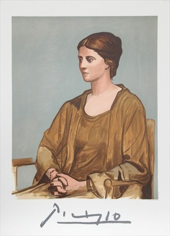 Olga Picasso- Lithograph on Paper - Brown- Beige- Black