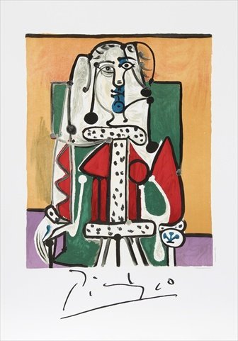 Femme Assise A La Robe DHermine - Red-Green-Yellow