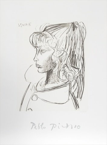 Sylvette De Profil Gouche- Lithograph on Paper - Black- White