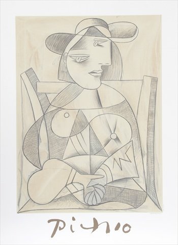 Femme Assise- Lithograph on Paper - Gray- White- Black