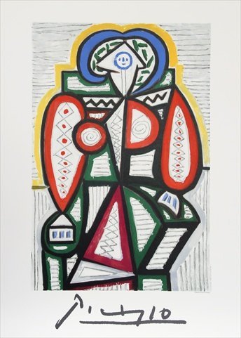 Femme Assise- Lithograph on Paper - Red- Blue- Green Yellow