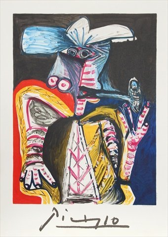 Personnage a la Pipe- Lithograph on Paper - Black- Blue- Red- Yellow