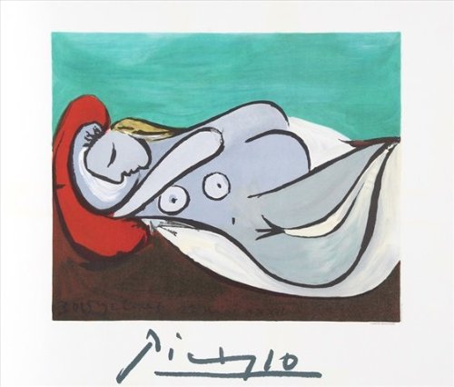 Formeuse a LOreiller- Lithograph on Paper - Gray- Green- Red- Black