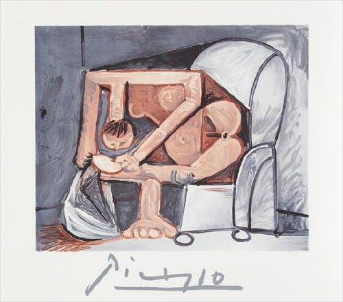 Femme A La Toilette Lithograph - Gray- Beige- Brown