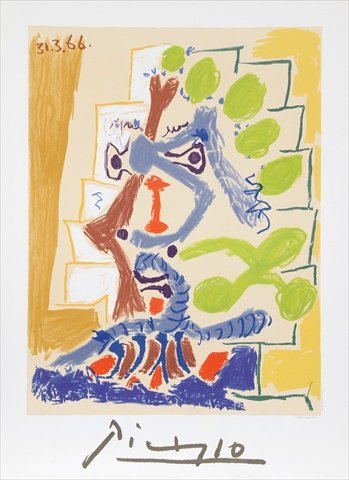 Le Peintre- Lithograph on Paper - Green- Blue- Red- Beige