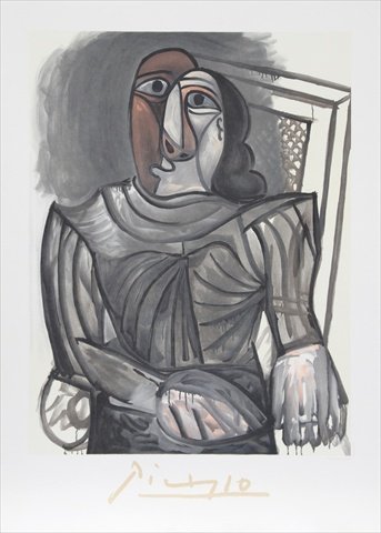 Femme Assise a la Robe Grise - Black- White- Gray