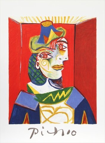 Buste de Femme- Lithograph on Paper - Red- Blue- Green- Yellow