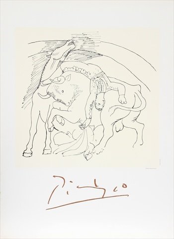 Taureau et Cheval- Lithograph on Paper - Black- White