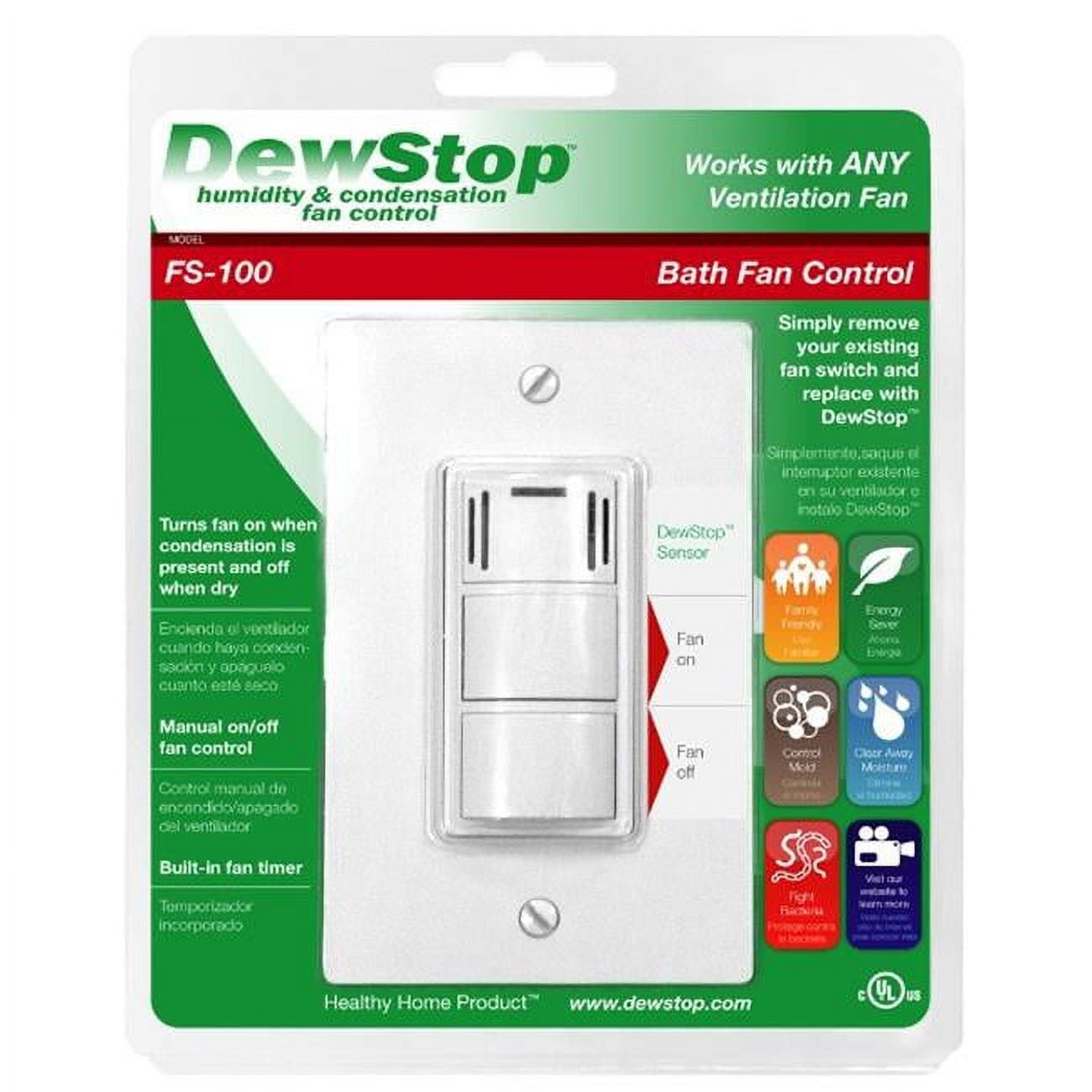Fs-100-W1 Humidity & Condensation Sensing Bath Fan Control White