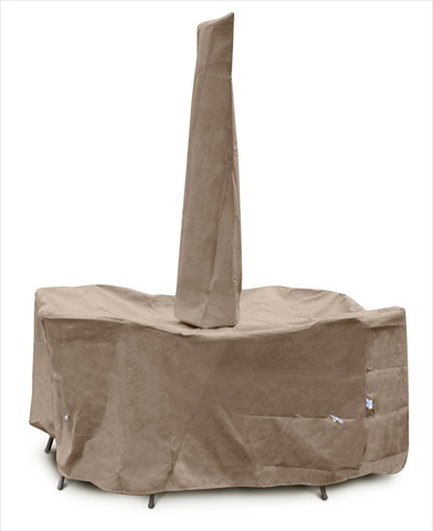 KoverRoos III 80 in. Round Table High Back Dining Set Cover with umbrella hole- Taupe - 114 Dia x 36 H in.