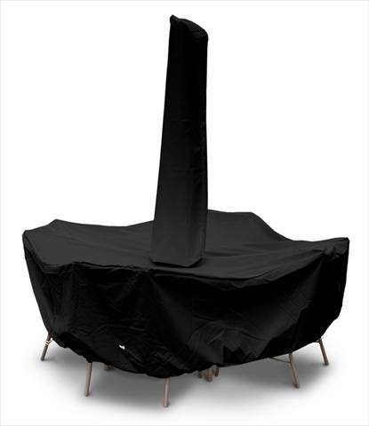 KoverRoos 71261 Weathermax 80 in. Round Table High Back Dining Set Cover with umbrella hole- Black - 114 Dia x 36 H in.