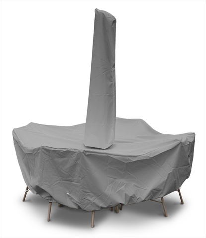 KoverRoos 81261 Weathermax 80 in. Round Table High Back Dining Set Cover with umbrella hole- Charcoal - 114 Dia x 36 H in.