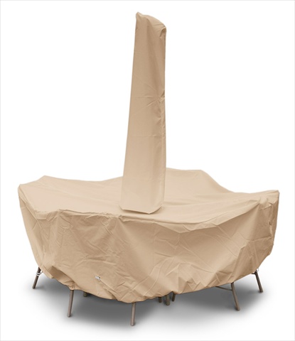 Weathermax 48 in. Round Table Dining Set Cover with umbrella hole- Toast - 82 Dia x 28 H in.