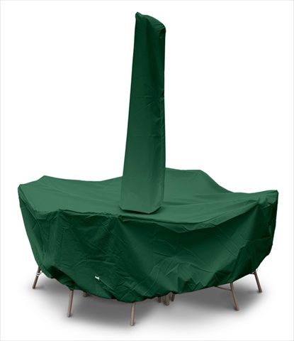 Weathermax 48 in. Round Table Dining Set Cover with umbrella hole- Forest Green - 82 Dia x 28 H in.