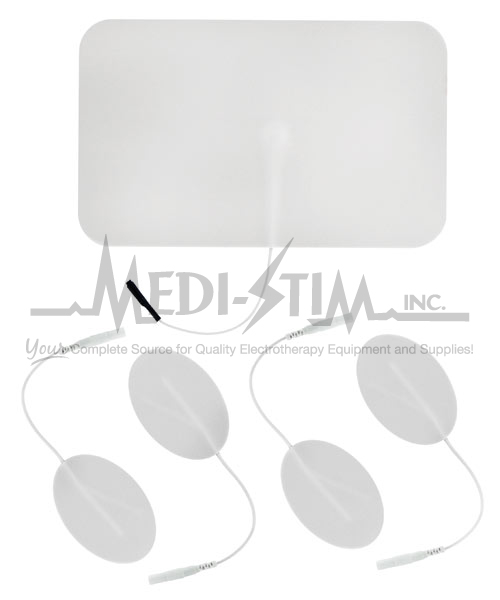 Picture of Medi-Stim  Medi - Stim Galva - Stim Galvanic Electrode Kit - 1 Ea 4 in. X 7 in. Dispersive & 4 Ea 1.5 in. X 2.5 in. Oval Active- Pin - Wire- White Foam- Reusable Electrodes 1kit Per Pkg