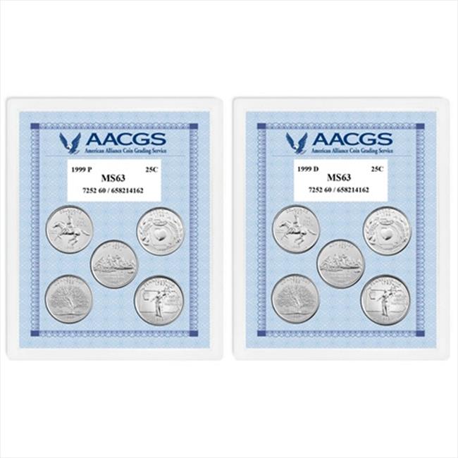 American Coin Treasures 2129 1999P & 1999D Statehood Quarters Graded MS63 Bri...