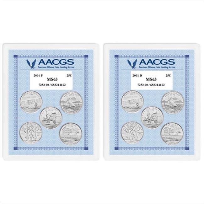 American Coin Treasures 2131 2001P & 2001D Statehood Quarters Graded MS63 Bri...