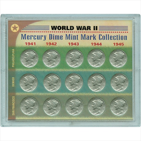 Picture of American Coin Treasures 7043 World War II Silver Mercury Dime Mint Mark Collection