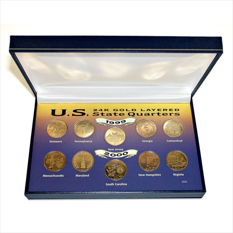 Picture of American Coin Treasures 7573 1999 and 2000 24kt Gold-Layered Statehood Quarter Collection