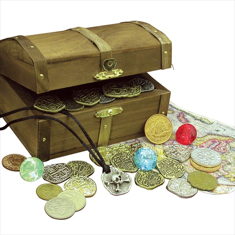 Picture of American Coin Treasures 11125 Kids Treasure Chest with Replica Pirate Coins&#44; Foreign Coins&#44; Gems&#44; Necklace Coin Jewelry