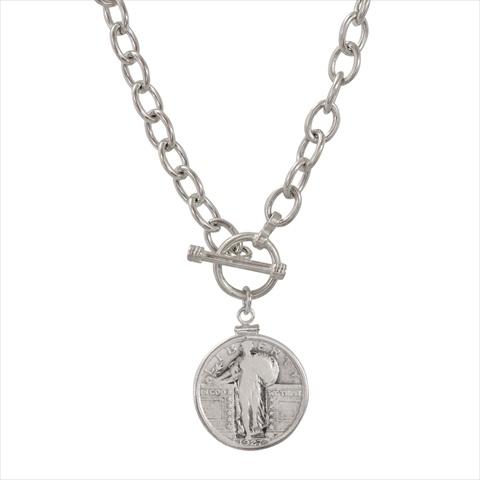 Picture of American Coin Treasures 255 Sterling Silver Toggle Necklace with Standing Liberty Silver Quarter