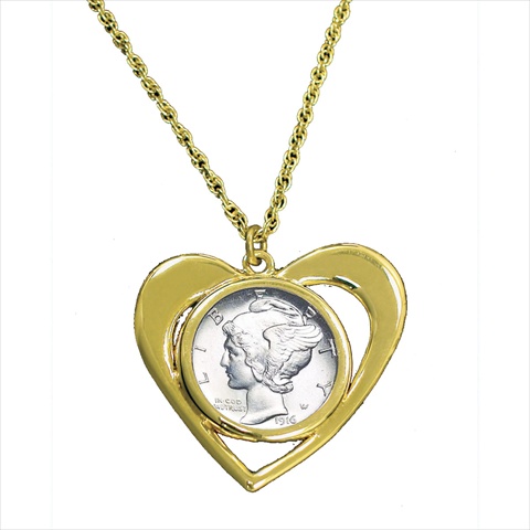 Picture of American Coin Treasures 2393 Mercury Dime Goldtone Heart Pendant