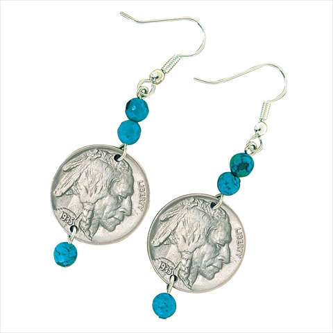 Picture of American Coin Treasures 11118 Buffalo Nickel Turquoise Coin Earrings Coin Jewelry