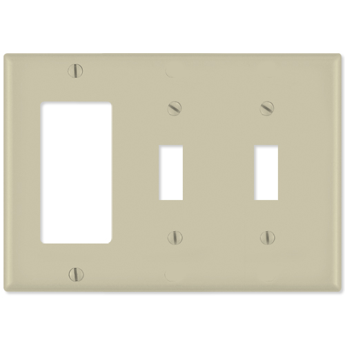 LV80421x-LV80421I Combination Wallplate, 1 Decora and 2 Toggle, Ivory