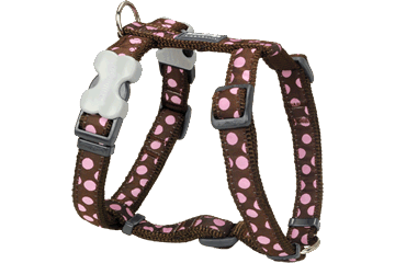 Picture of Red Dingo DH-S1-BR-12 Dog Harness Design Pink Dots on Brown- Small