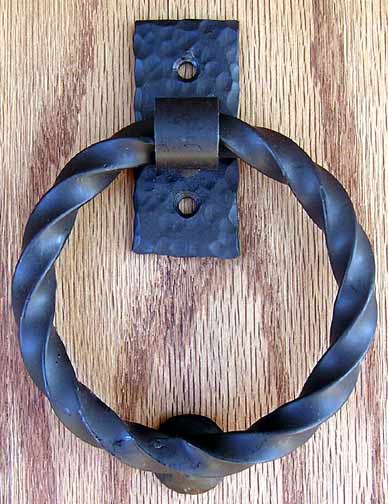 Picture of Agave Ironworks KN007-PU012-01 Twisted Ring Knocker And Door Pull Flat Black
