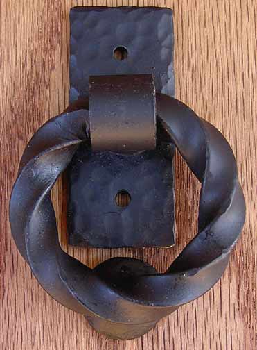 Picture of Agave Ironworks KN009-PU021-01 Small Twisted Ring Knocker And Door Pull Flat Black