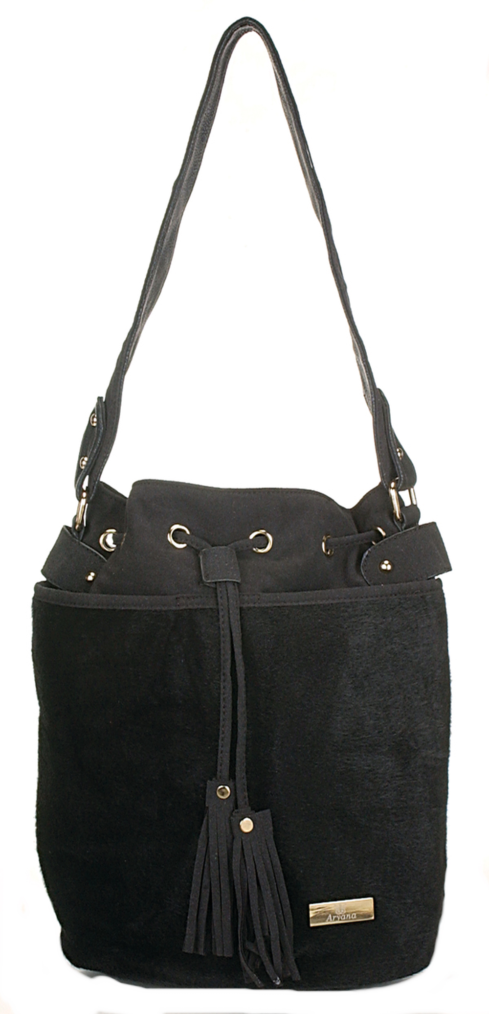 Picture of Aryana Adi-12-Bk Chic Black Drawstring Bucket Style Zip Closure Womens Handbag
