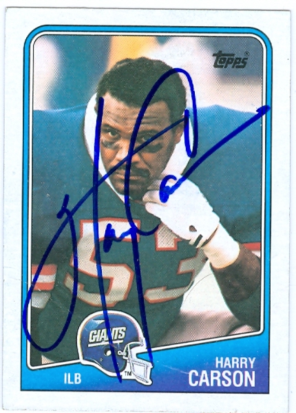 20020 Harry Carson Autographed Football Card New York Giants 1988 Topps No. 284 -  Autograph Warehouse