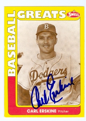 22245 Carl Erskine Autographed Baseball Card Brooklyn Dodgers 1990 Swell Legends Card -  Autograph Warehouse