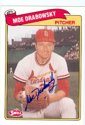 22312 Moe Drabowsky Autographed Baseball Card St. Louis Cardinals 1989 Swell Legends Card