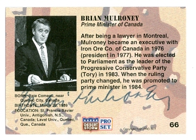 Picture of Autograph Warehouse 26274 Brian Mulroney Autographed Trading Card Canada