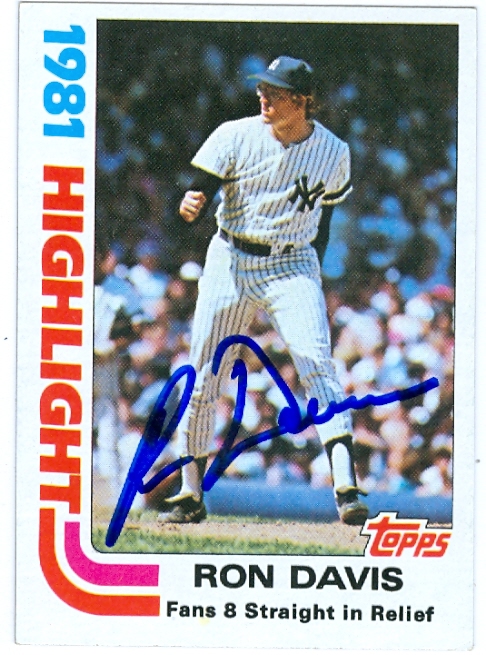 26944 Ron Davis Autographed Baseball Card New York Yankees 1982 Topps Record Breaker No. 2