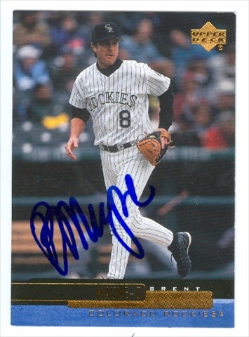 Brent Mayne Autographed Baseball Card Colorado Rockies 2000 Upper Deck No. 374